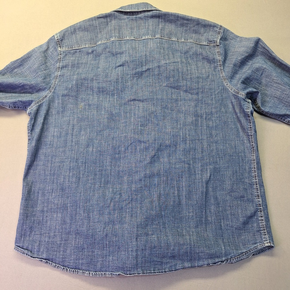 Wrangler Mens Blue Denim Western Pearl Snap Long Sleeve Shirt 2XL rodeo cowboy - Picture 8 of 9